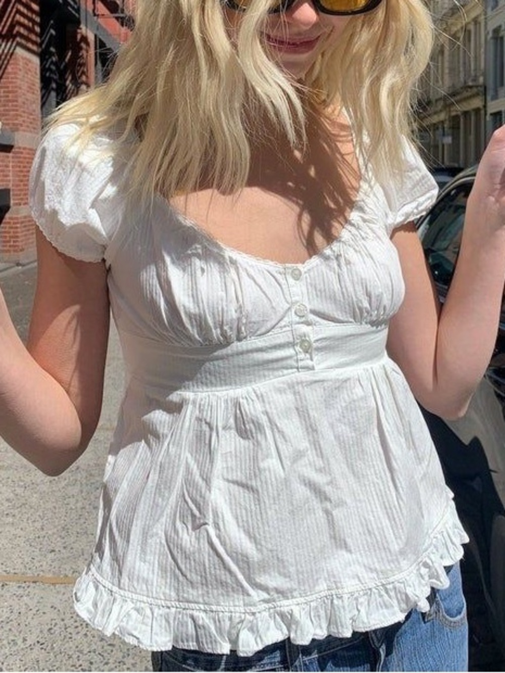Brandy Melville Blair Ruffle White Top